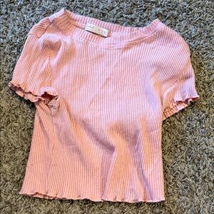 Brandy Melville Light Pink Ribbed Short Sleeve Top